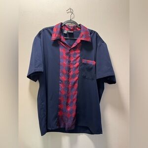 Kennington LTD Grandpa Campy Button Up Short Sleeve, Sz XL, Navy with Red Trim